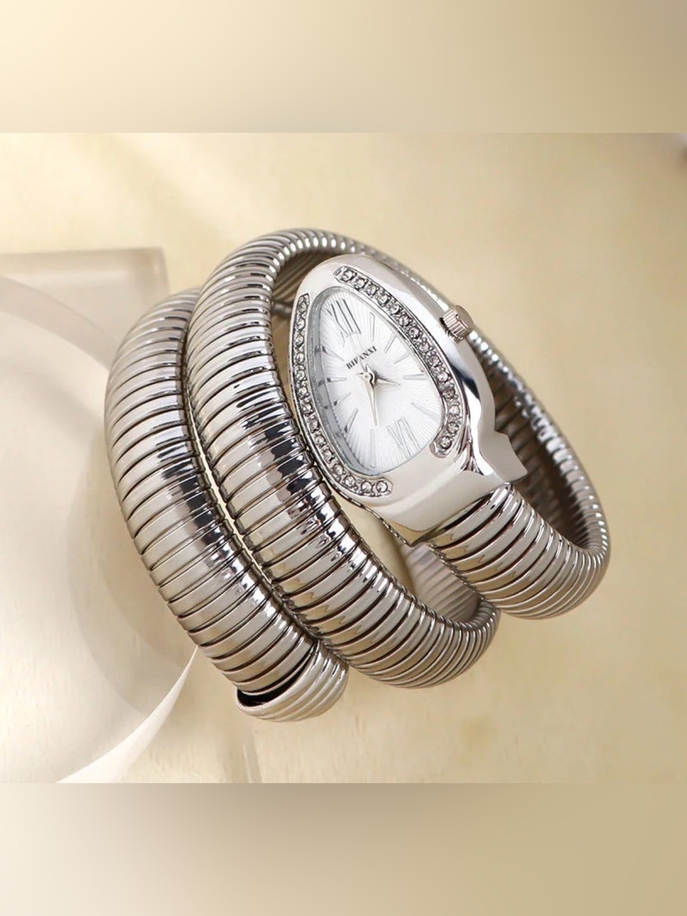 Serpenti Snake Silver Coil Wrap Watch with Crystal Accents - Picture 9 of 9